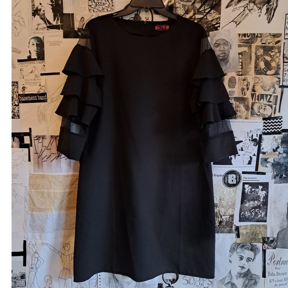Dress with Ruffles & Sheer Sleeves